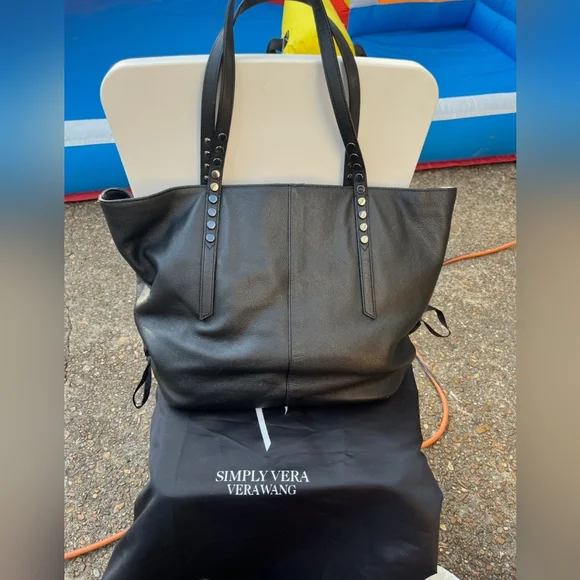 Simply Vera by Vera Wang Black Leather Tote with Storage Bag - Picture 1 of 1